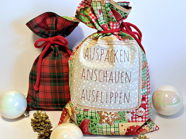 Auspacken, Anschauen, Ausflippen Spruch - redwork Stickdatei